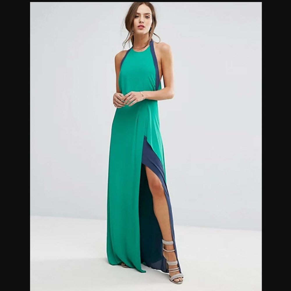 BCBG MAXAZRIA Two Tone Maxi Dress, Emerald, size 10